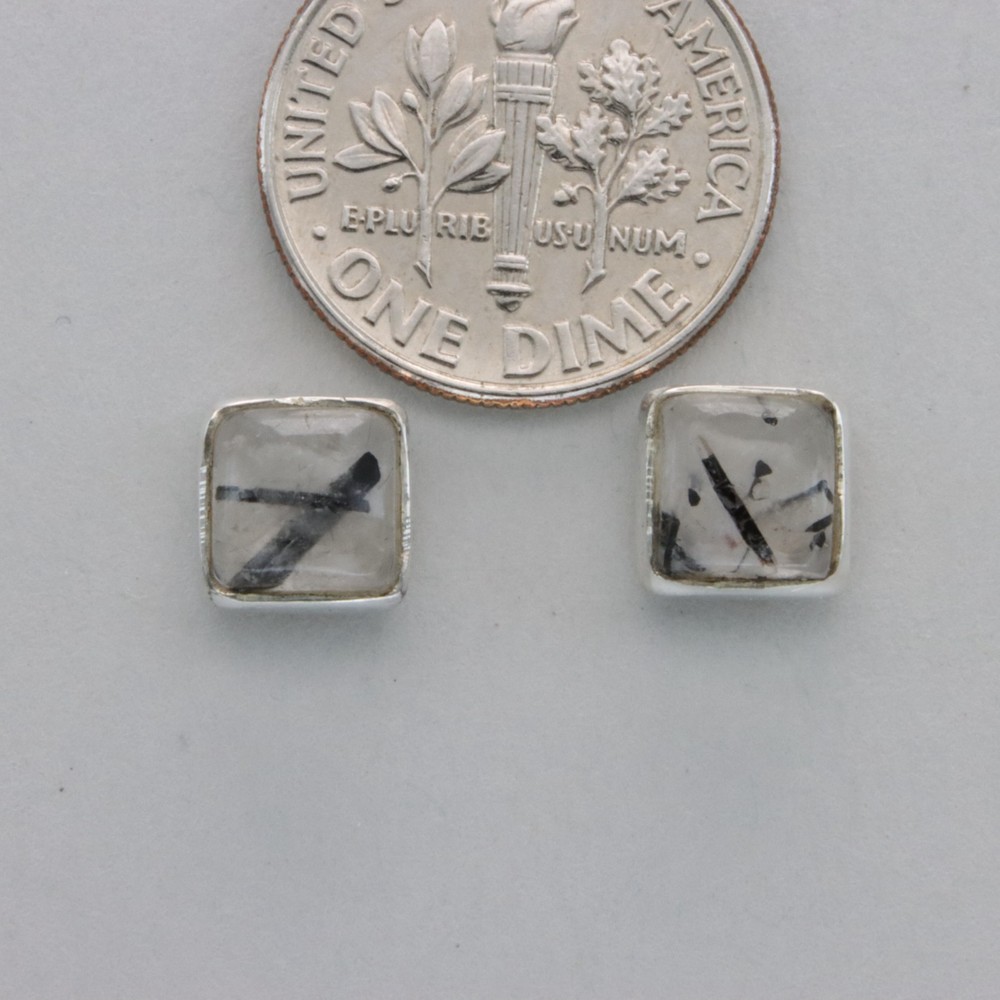 Square RUTILATED QUARTZ Post Rectangle Earrings 925 STERLING SILVER Gemstone 10e
