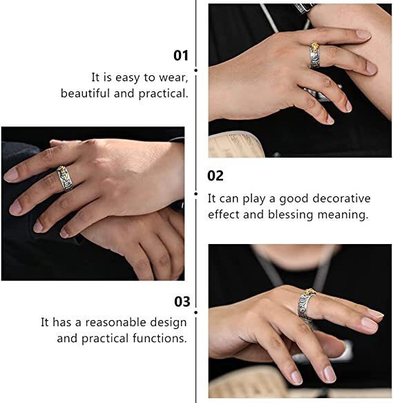 Silver Feng Shui Pixiu Adjustable Ring MANI Mantra Protection Wealth Ring USA