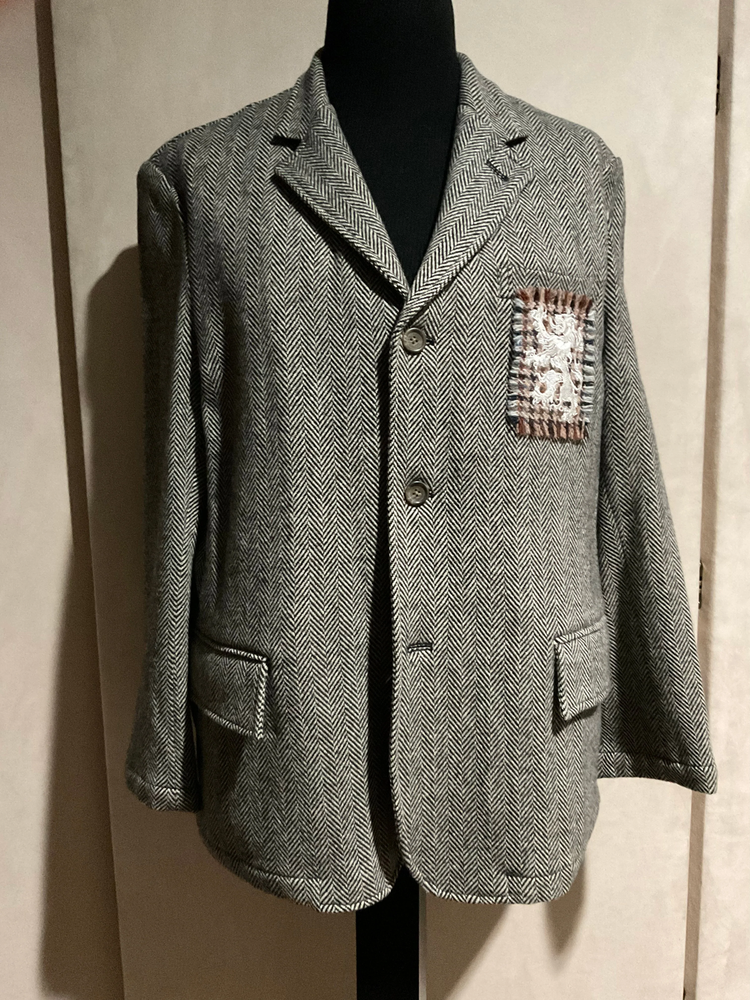 R P SPORT JACKET / BLACK & GREY WOOL HERRINGBONE / MEDIUM