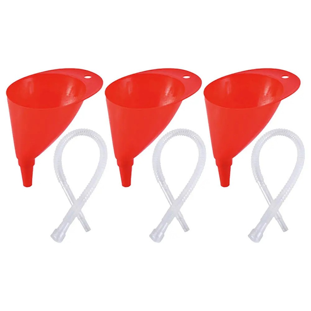 3 Sets Transparent Fuel Funnel Set Extended Angled Spout Plastic Reusable Large