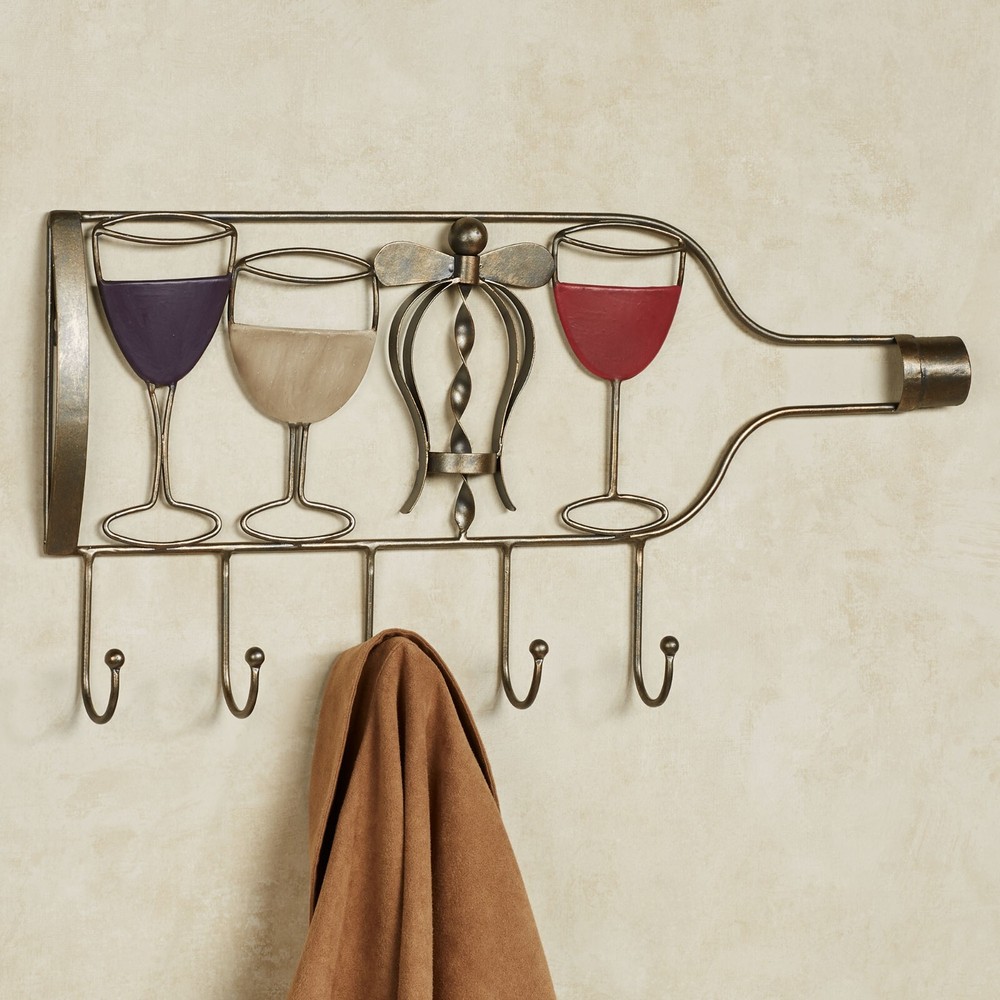 Wine Bottle and Corkscrew Wall Rack Bronze Jacket Hook