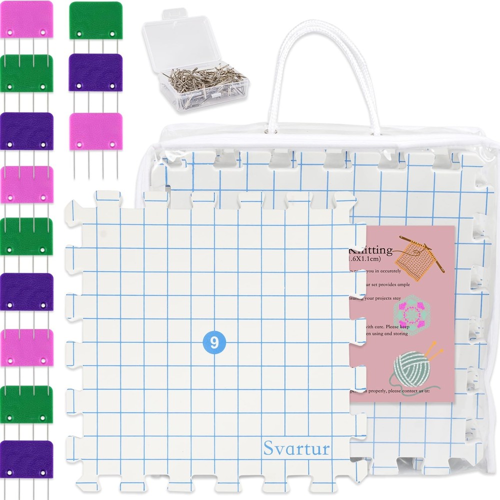 Interlocking Blocking Mat for Knitting and Crochet Projects, 9 Pack Knitting ...