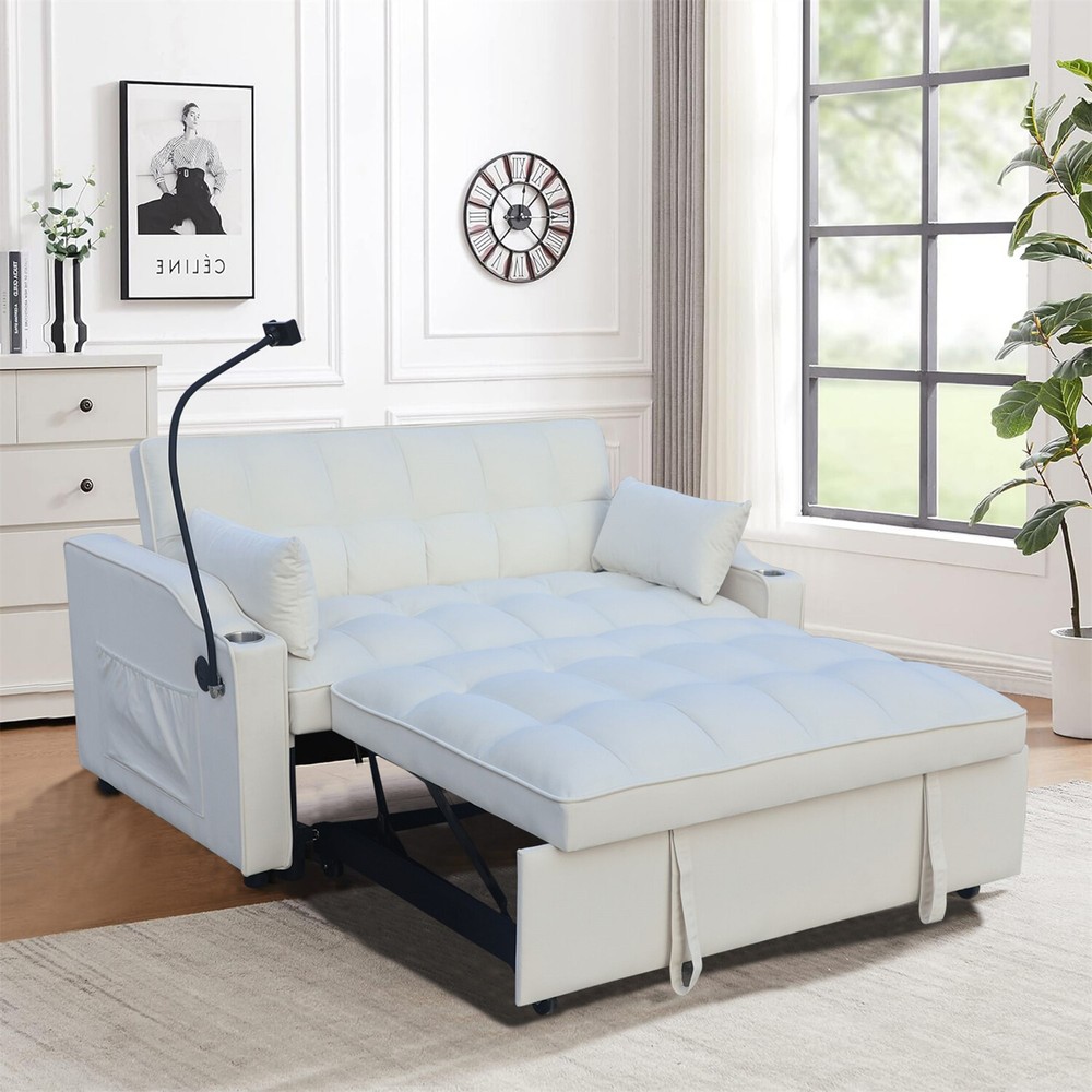 Convertible Sleeper Sofa Bed Loveseat Sofa 2 Seater Couch w/ Pull-Out Bed