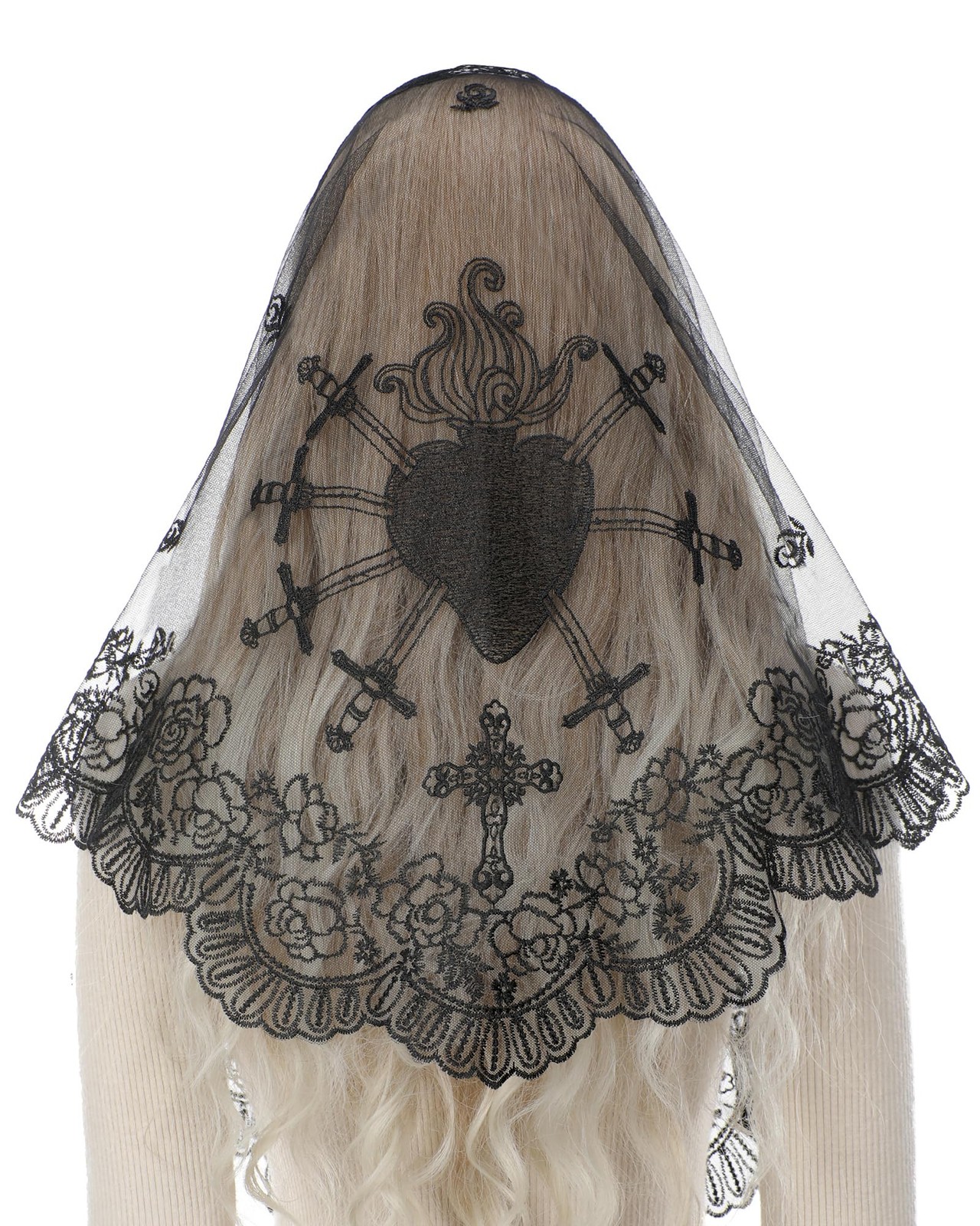 Mantilla Veils for Church Catholic, Triangle Black Seven Sorrows Sacred Heart...