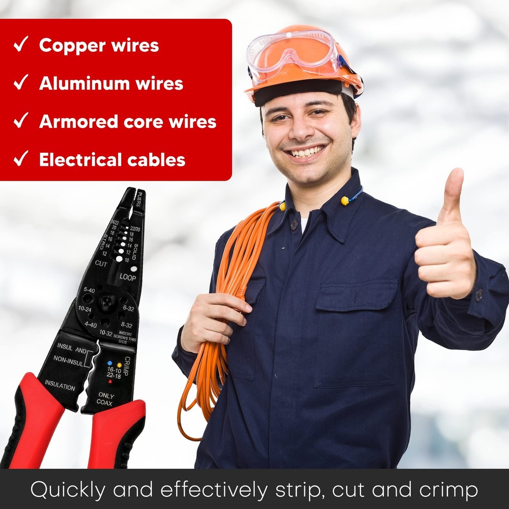 Wire Stripper Cutter Wire Stripping Tool - 8 Inch, Multi-Function Hand Tool，P...