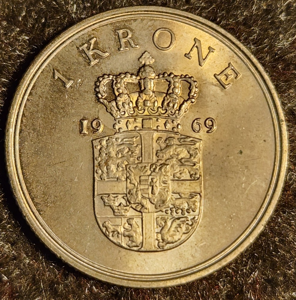 Denmark 1969 1 Krone Unc Coin
