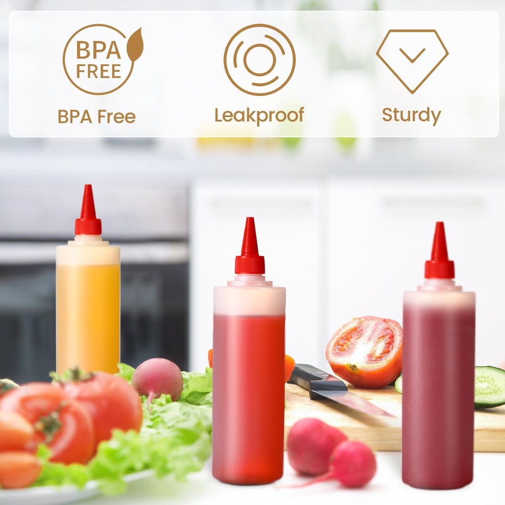 30 Pack Plastic Condiment Squeeze Bottles for Sauces Empty Squirt Bottle with...