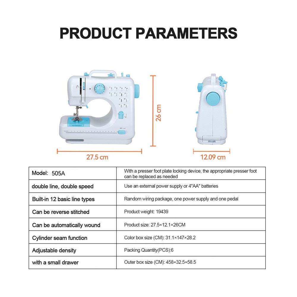 Mini Electric Sewing Machine 12Stitches Double Thread Portable US Plug Blue 110V