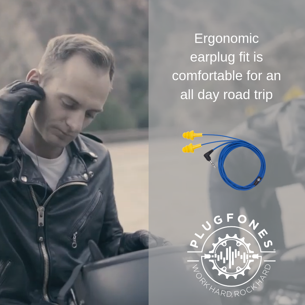 Plugfones Basic Earplugs with music for motorcycle riders.