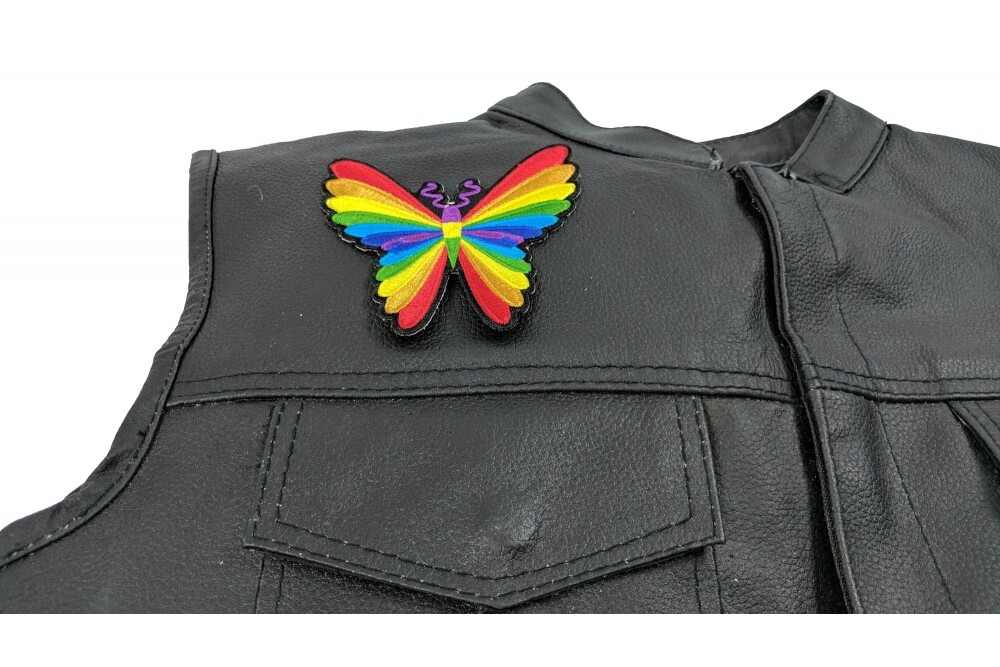 Embroidered Patch (Iron-On), Colorful Rainbow Butterfly, 4" x 4"
