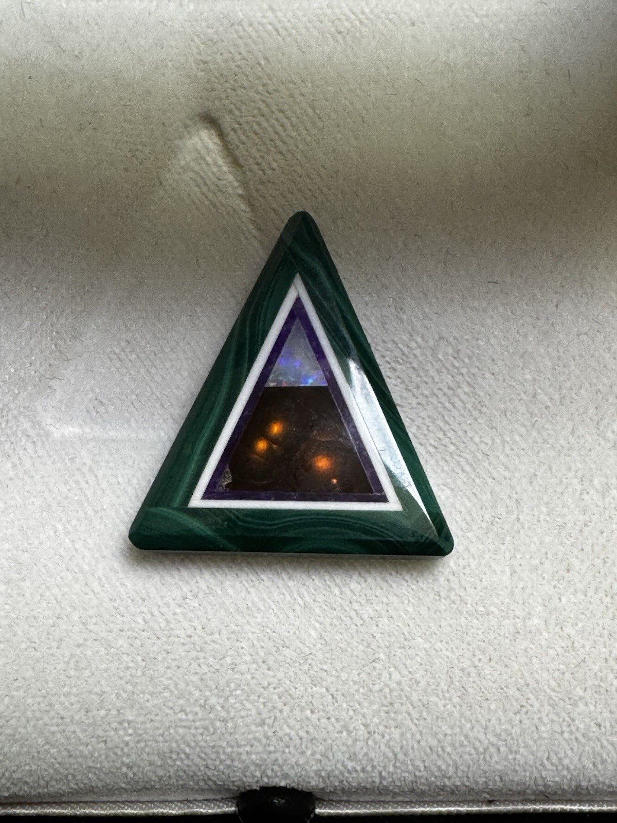 Jim Kaufmann Intarsia Malachite Fire Agate Opal Sugilite Triangle 17.96ct