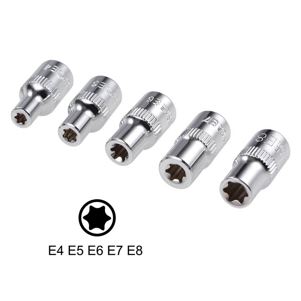 5PCS 1/4" Drive External Torx Shallow Socket Set E4 E5 E6 E7 E8 Cr-V Steel DIY