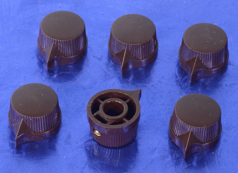 Six Dark Chocolate Brown Pointer Set Screw Knobs For Amps, Effects #BRPK1