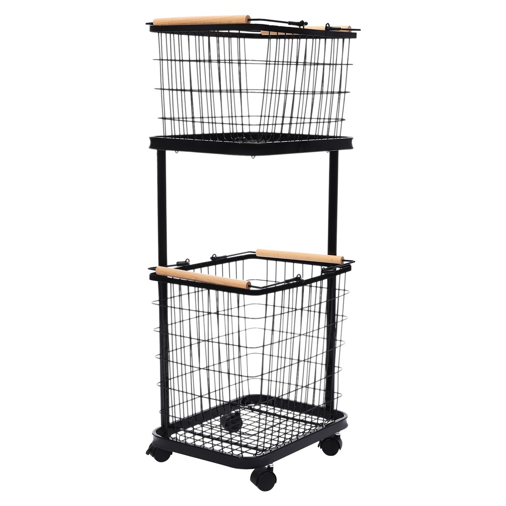 2 Tier Laundry Basket Metal Black Rectangular Laundry Basket With Wheels