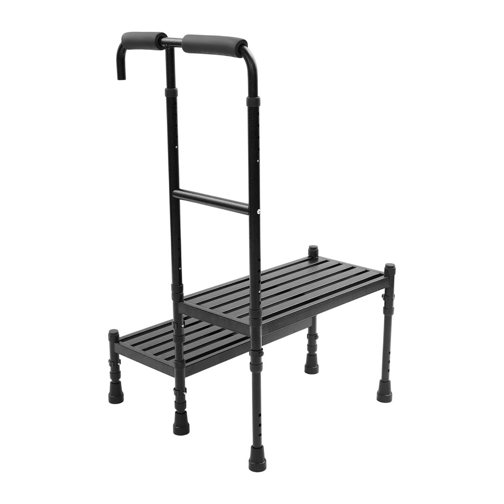 Double Step Stool With Movable Rubber Shock-absorbing Base, Black 21 Inches Long