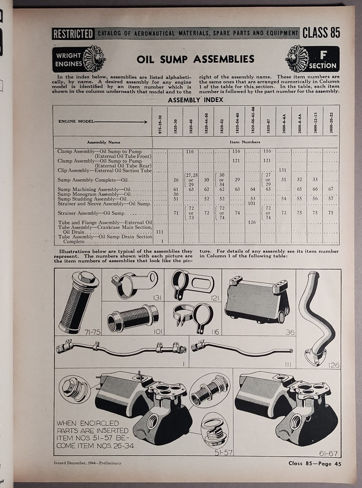 1944 Wright Aircraft Engine Class 85 Parts Book Catalog US Navy B2-76