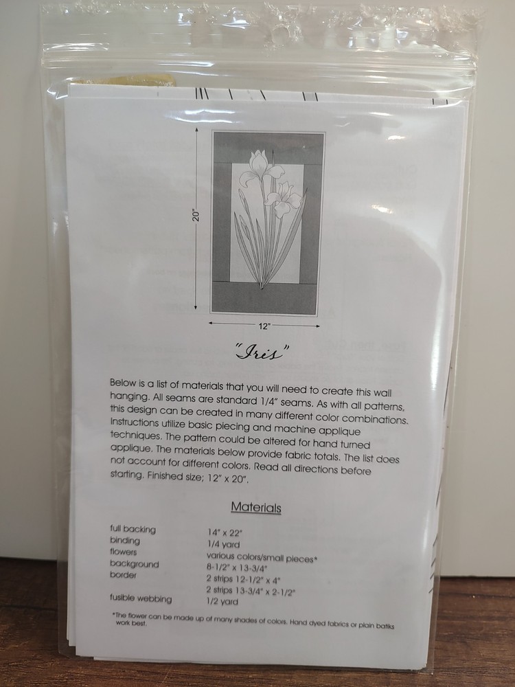 Iris Quilt Pattern by Zebra Patterns Flower Wall Hanging Pattern P110