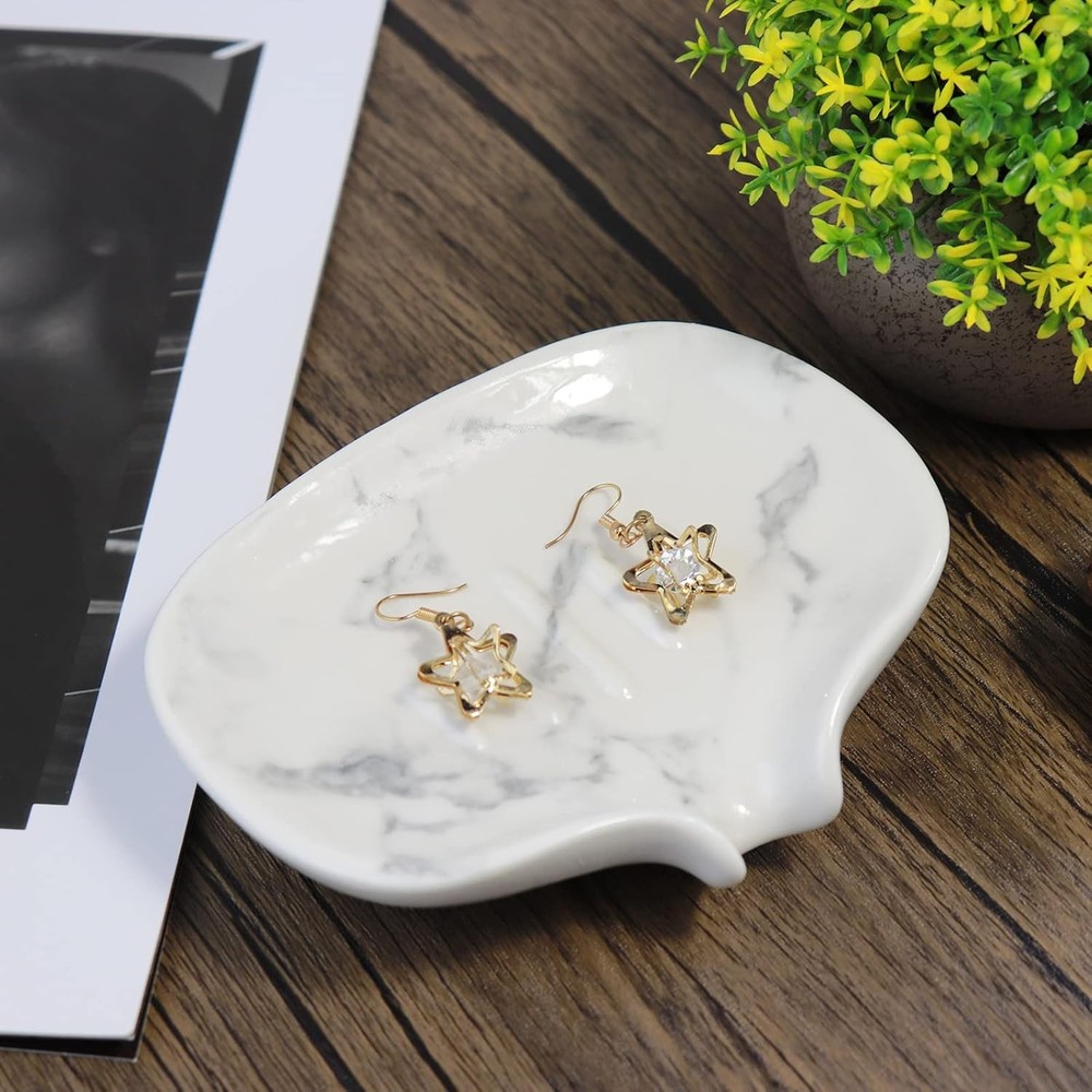 White Marble Texture Soap Dish Ceramic Holder Self Draining