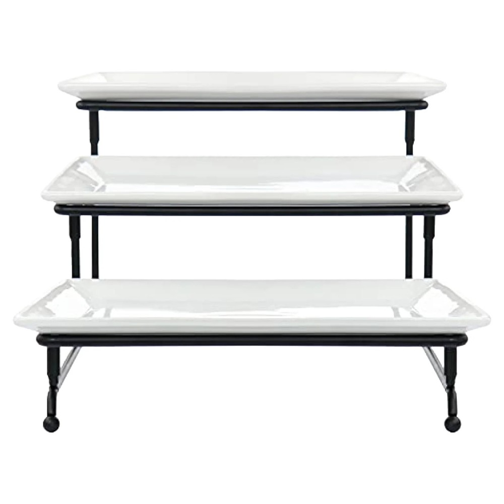 Elama 3 Tier Rectangular Plate Porcelain Serveware Set