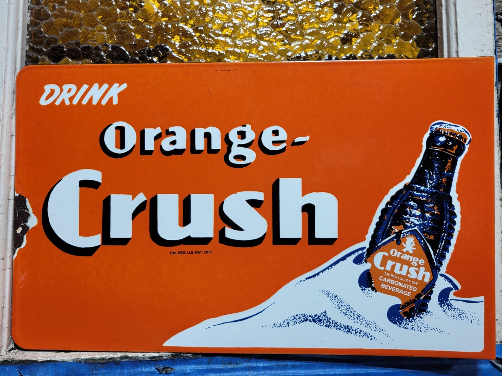 VINTAGE ORANGE CRUSH PORCELAIN SIGN OLD SODA FLANGE COLA BEVERAGE DRINK FOOD 20"
