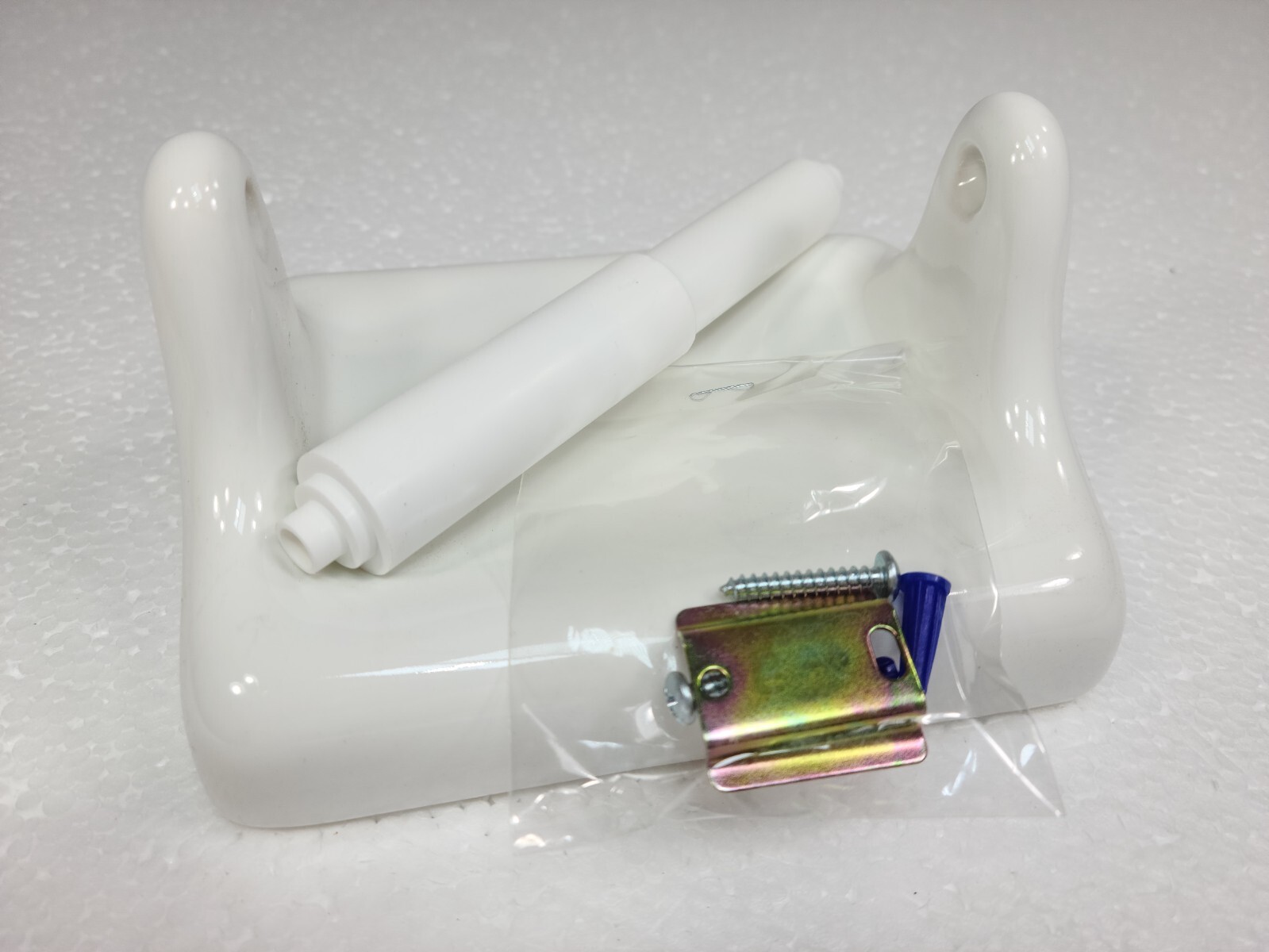 Vintage White Ceramic TP Toilet Paper Holder Screw in Drywall Mid Century Modern