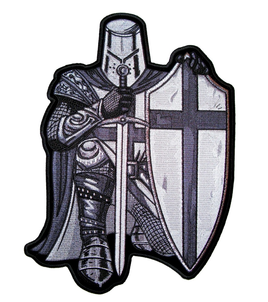 Christian Silver, White Crusader Knight Biker Patch FREE SHIP