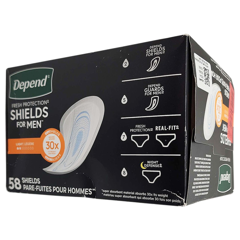 Depend Shields Incontinence Pads for Men, Light Absorbency, 58 Count - "READ"
