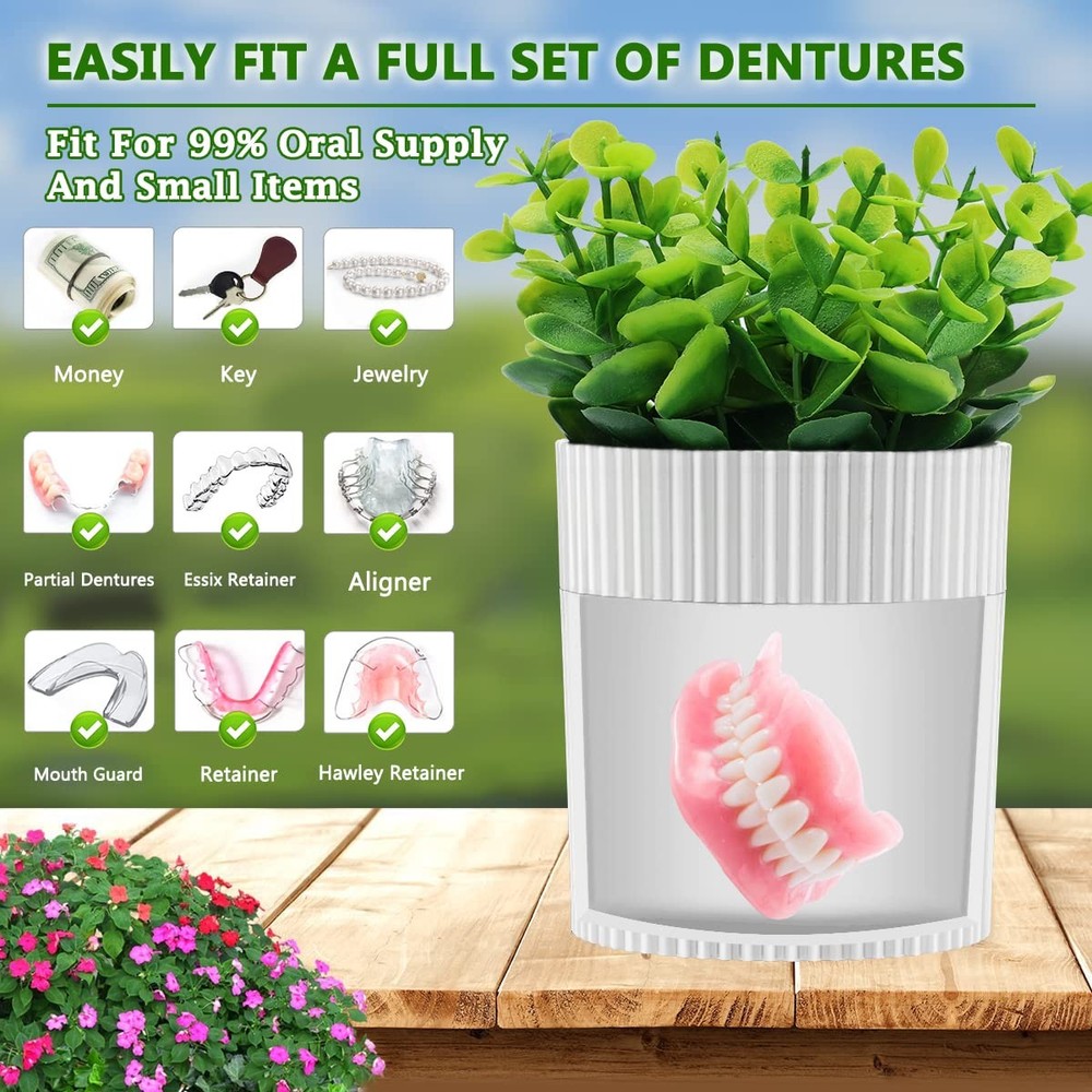 Denture Bath, Invisible Denture Case Designed As Artificial Eucalyptus Potted...