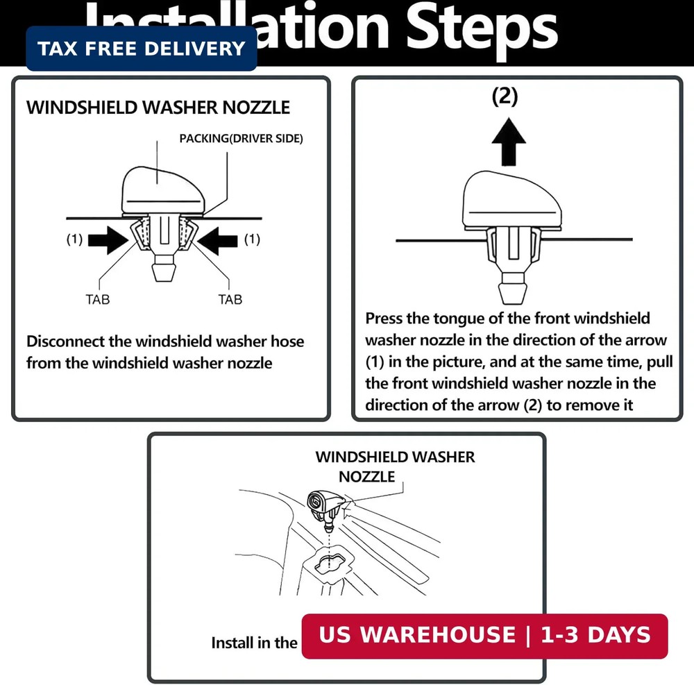 Windshield Washer Nozzles 2 Pack, Front Wiper Spray Jet Replacement, Single Hole