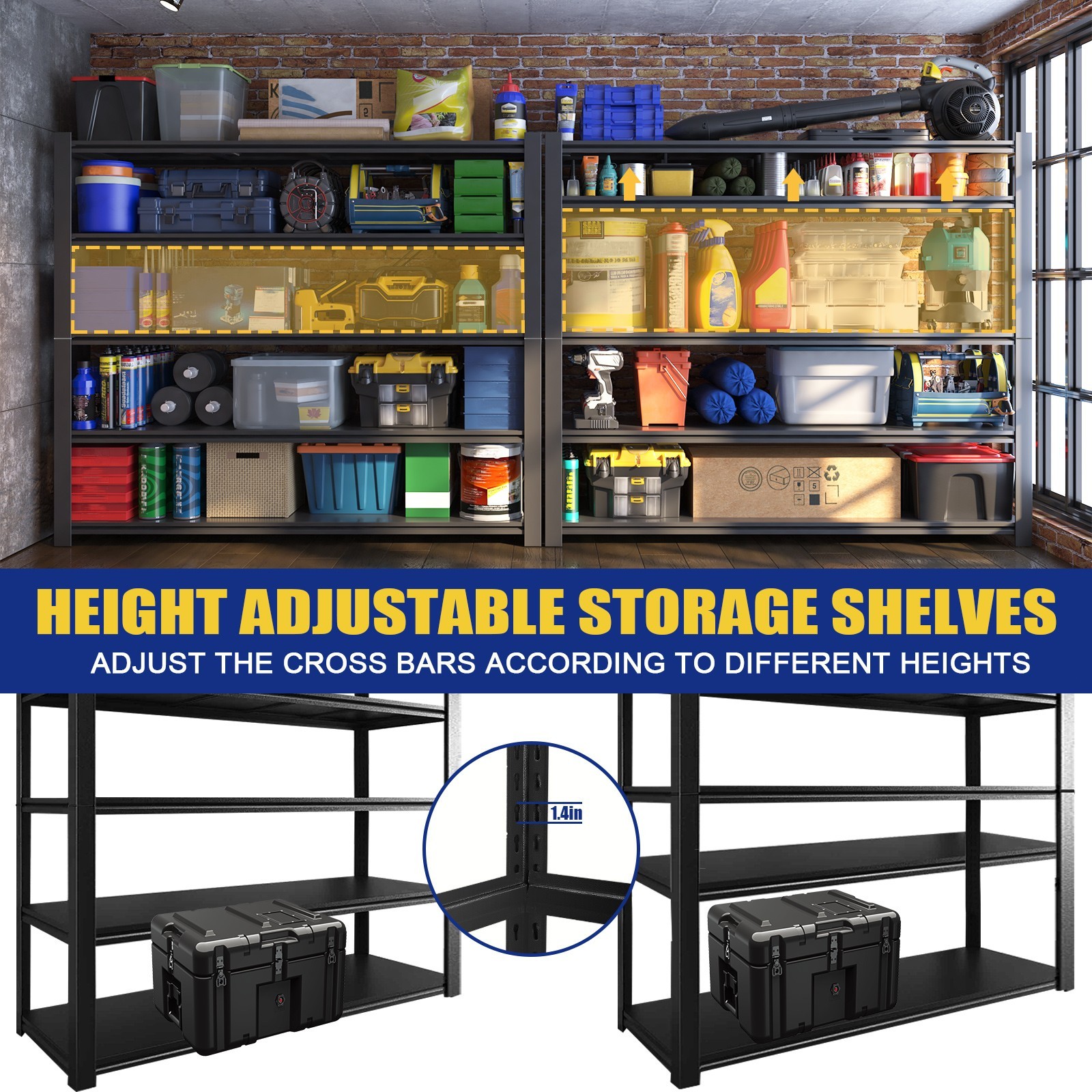3500lbs Garage Storage Rack 5-Tier 60''W Storage Shelving Unit Adjustable Shelf