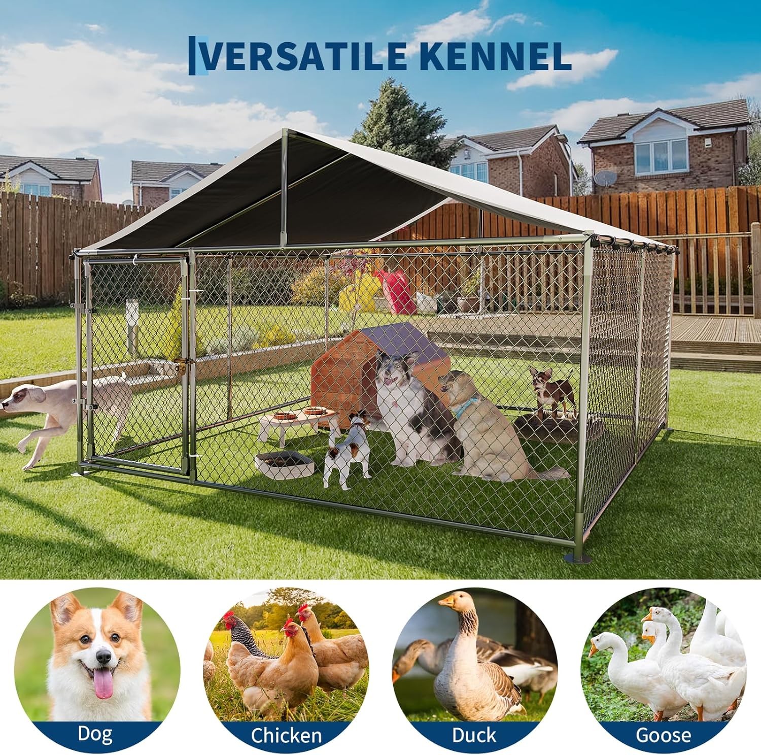 Large Dog Kennel Outdoor with Roof Heavy Duty Dog Enclosure Outside Pet Fence