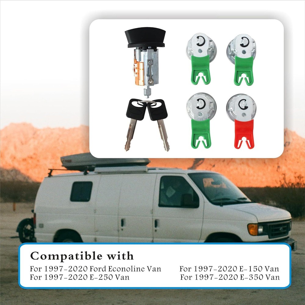 For Ford Econoline Van E150 E250 E350 Ignition & Door Lock Cylinder KEYED ALIKE