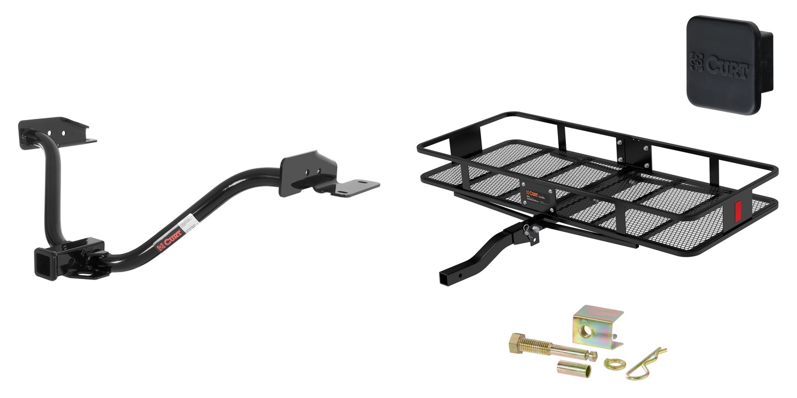 Trailer Hitch w/ Folding Cargo Basket Carrier & Silent Pin Tow Set CURT 13529
