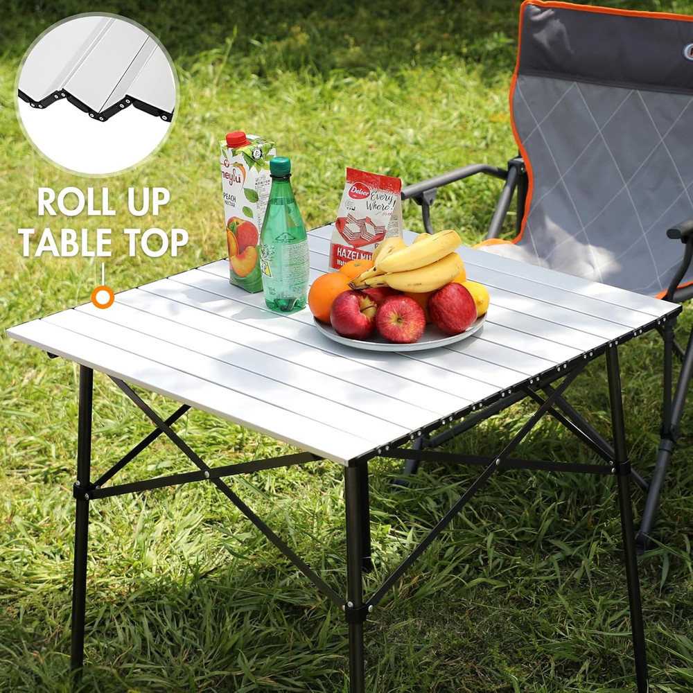 Lightweight Aluminum Folding Square Table Roll up Top 4 People Compact Table wit