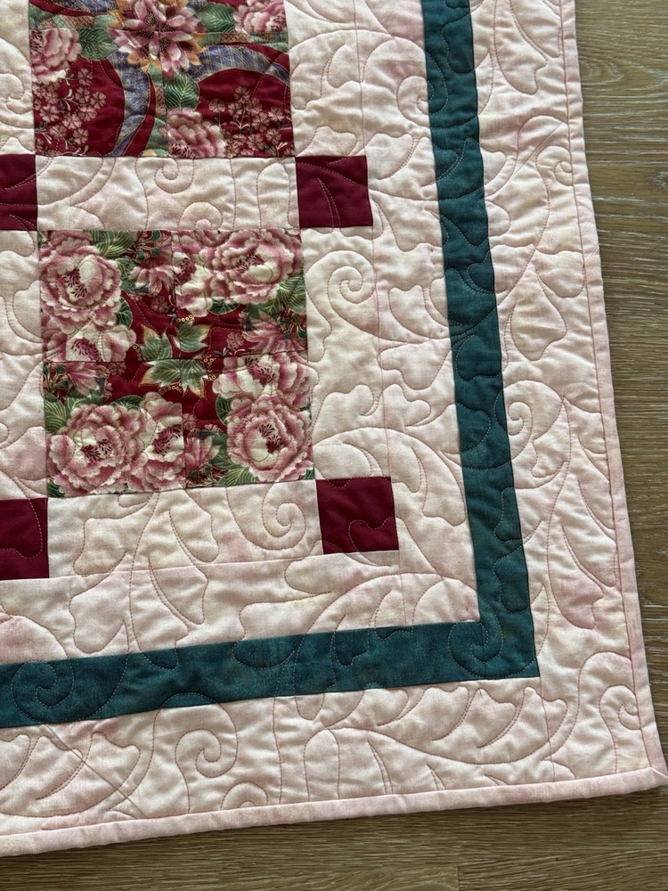 Stack n' Whack Handmade Quilt Sashed Square Blocks Cornerstone Floral Red Pink
