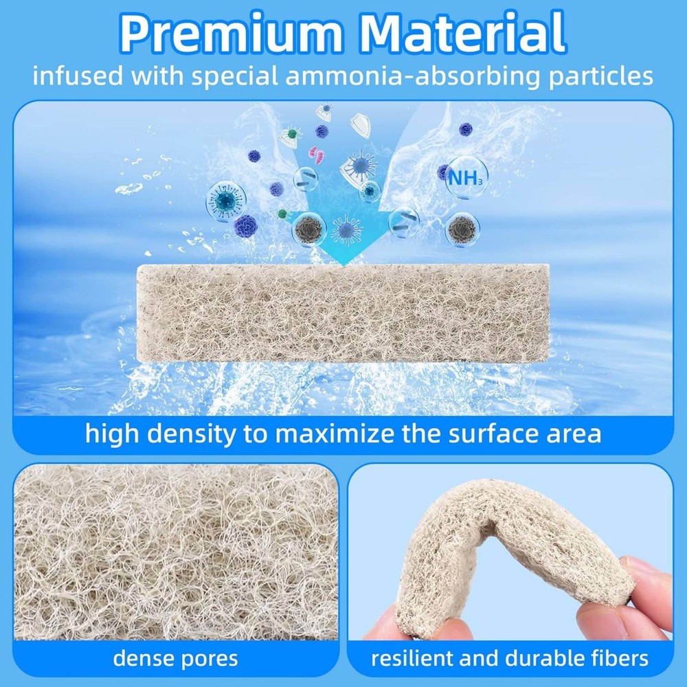 12PCS Aquarium Ammonia Filter Pads Replacement Compatible For HOB Filter