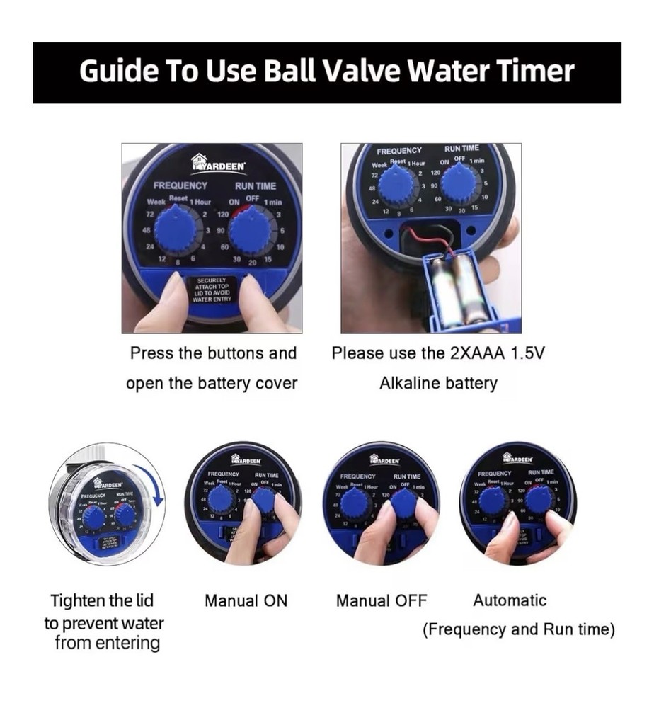 Yardeen Sprinkler Water Timer Programmable Garden Zero Pressure Waterproof Irrig