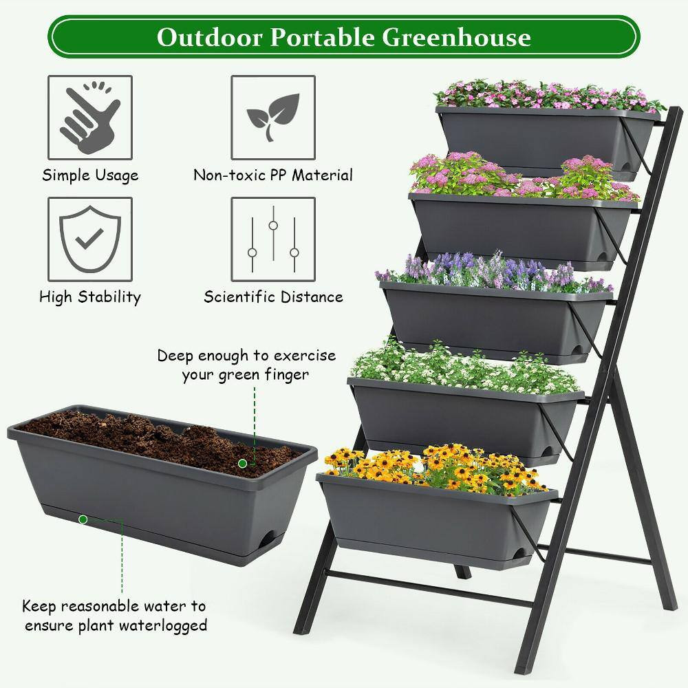 22.5 In. L X 27 In. W X 45 In. H Black Plastic Vertical Raised Bed 5-Tier