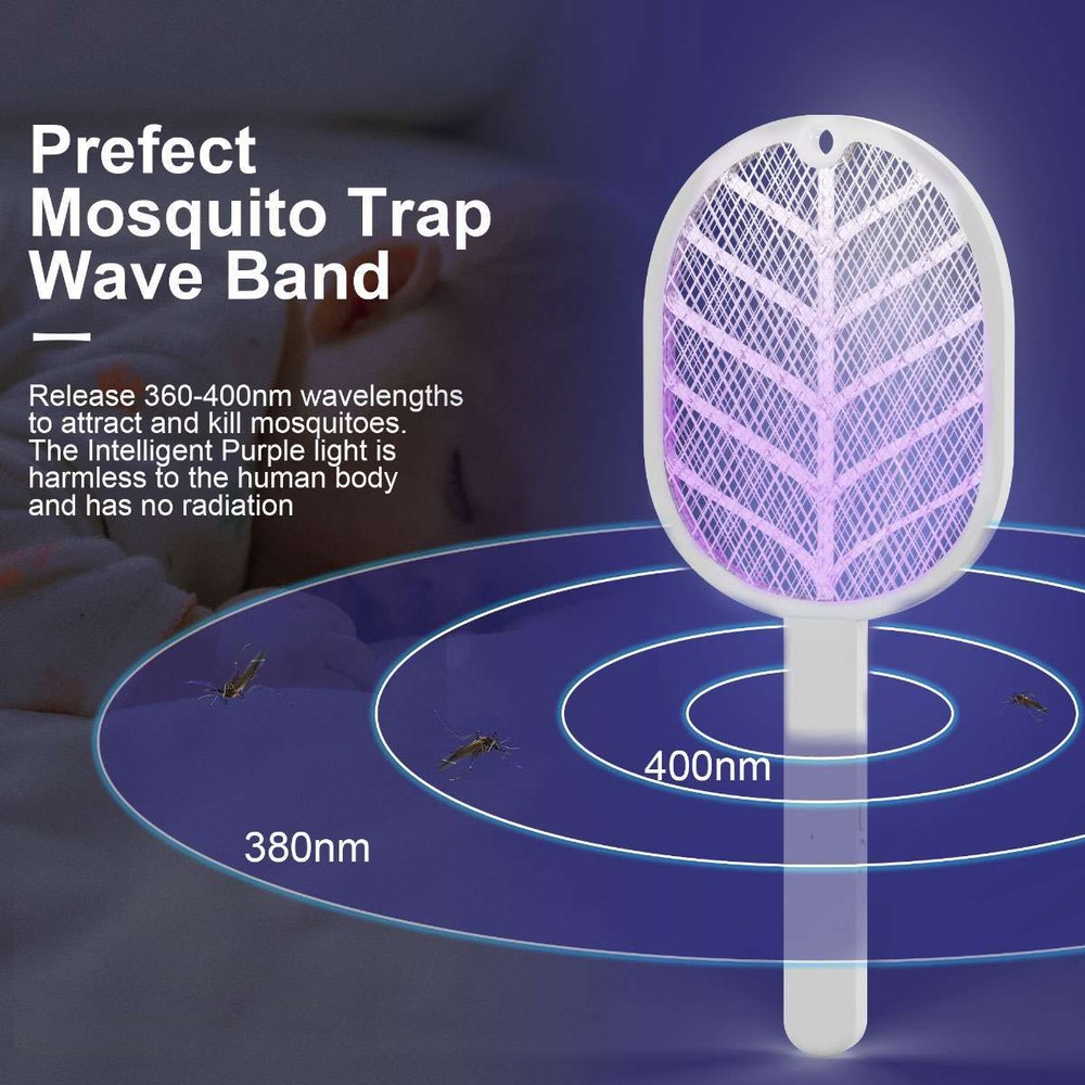 Handheld USB Rechargeable Mosquito Fly Swatter Zapper Killer Bug Insect Racket