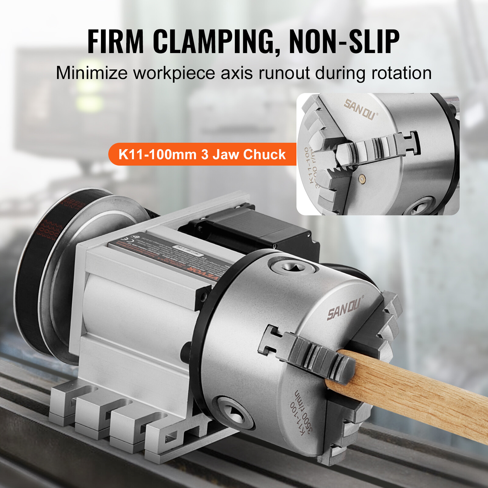 VEVOR Indexing Dividing Head K11-100mm 3-Jaw Chuck Tailstock for CNC Milling