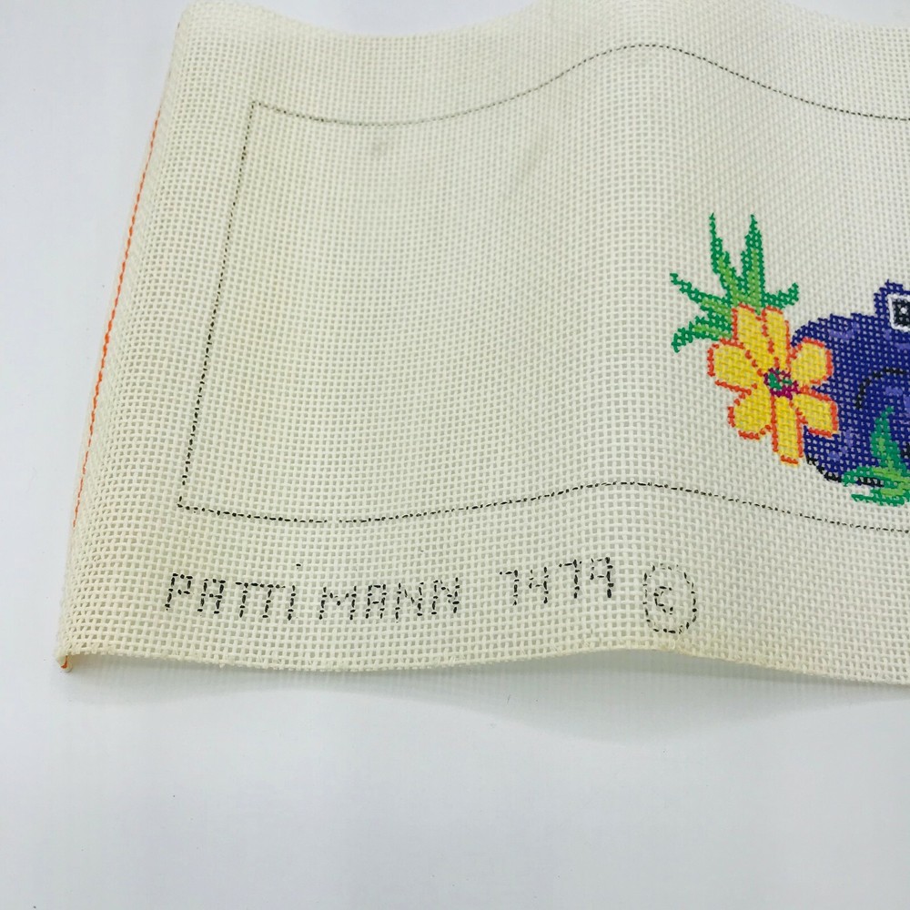 Hand Painted Needlepoint Pattern Canvas Frogs Patti Mann 7479 Flowers Panel