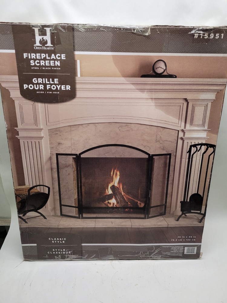 Open Hearth 15951 3-Panel Arch Fireplace Screen Double Bar Black (29.25")