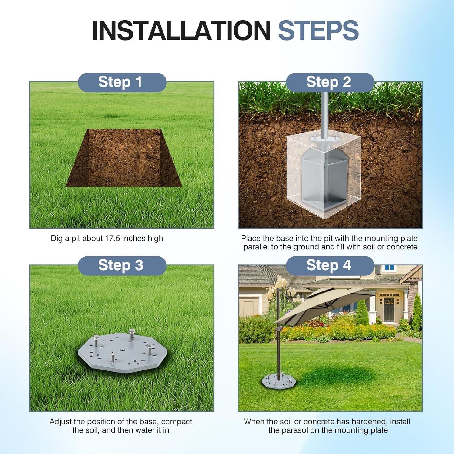 Heavy Duty In-Ground Silver2- Inground Umbrella Base with 2 Steel Tubes