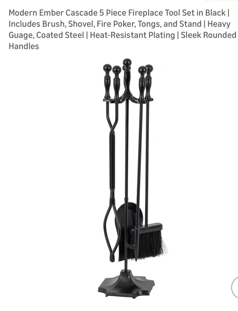 Modern Ember Cascade 5 Piece Fireplace Tool Set in Black