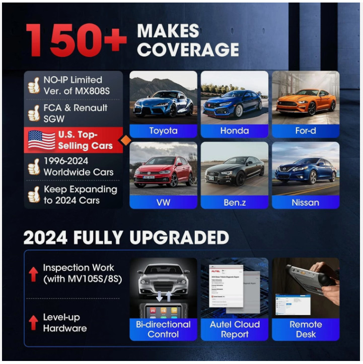 2026 Autel MaxiCOM MK808S Bidirectional Car Diagnostic Scanner Tool Key Coding