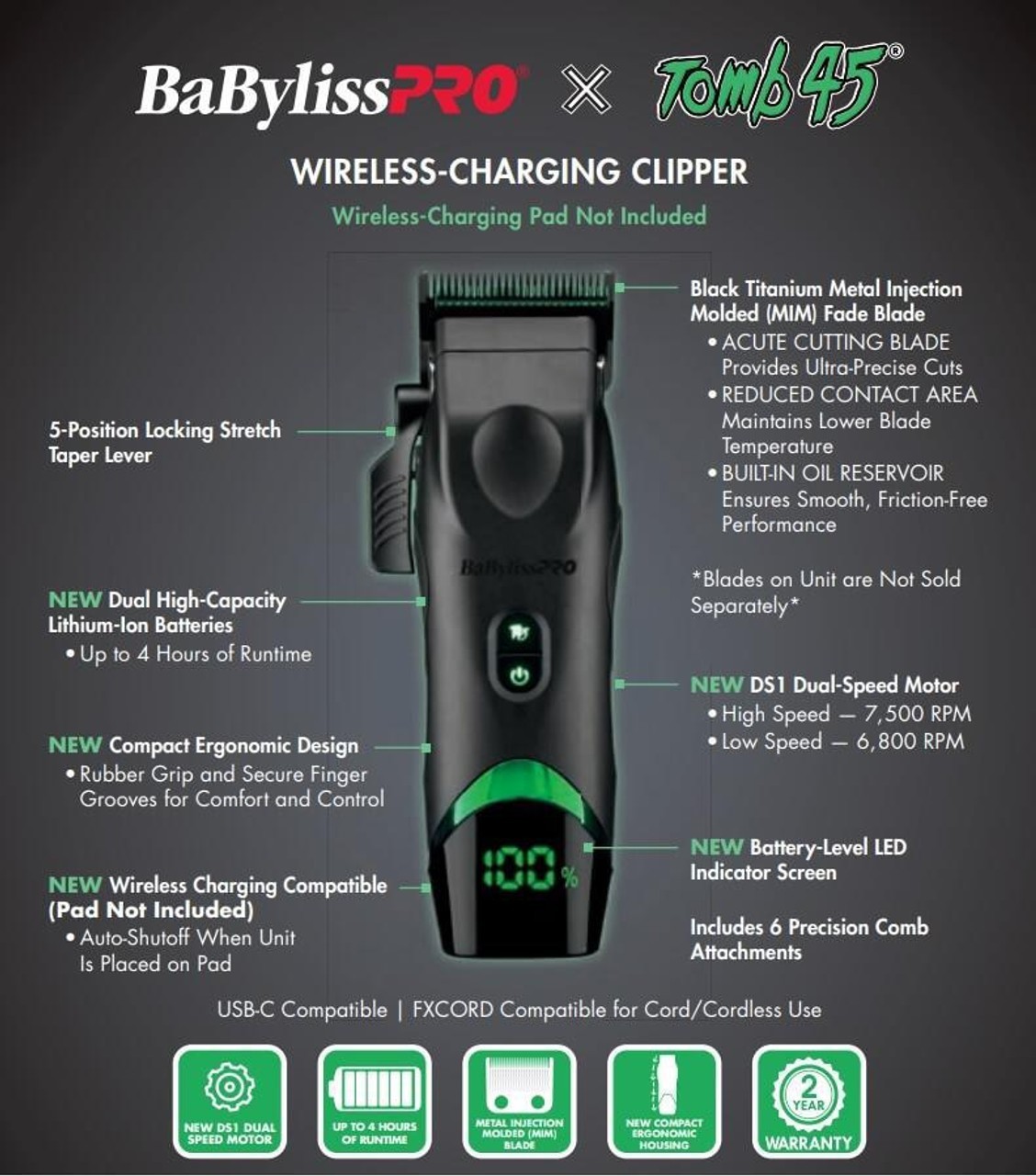 Babyliss Pro x Tomb45 Wireless Charging Clipper & Trimmer Combo | FXT45C +FXT45T