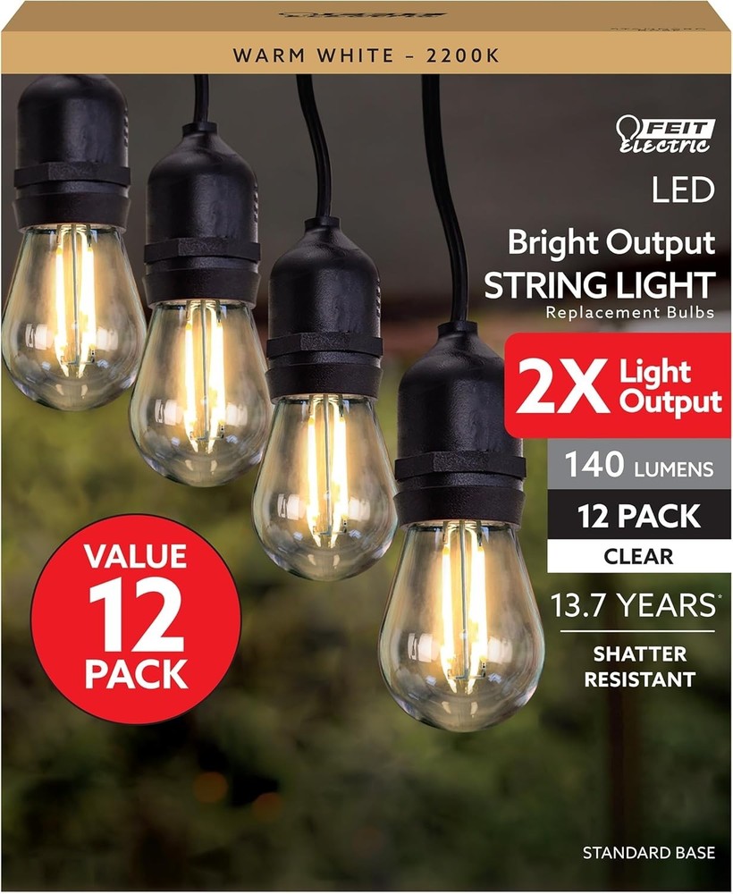 Waterproof S14 LED Light Bulbs Outdoor String Lights Replacement E26 Base 12Pack