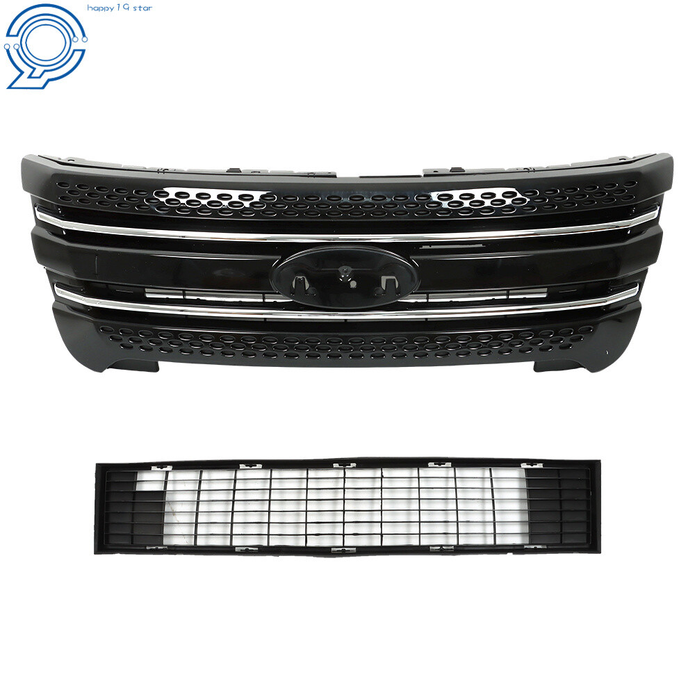 Fit For 2011-2015 Ford Explorer Front Bumper Upper Grille Assembly Glossy Black