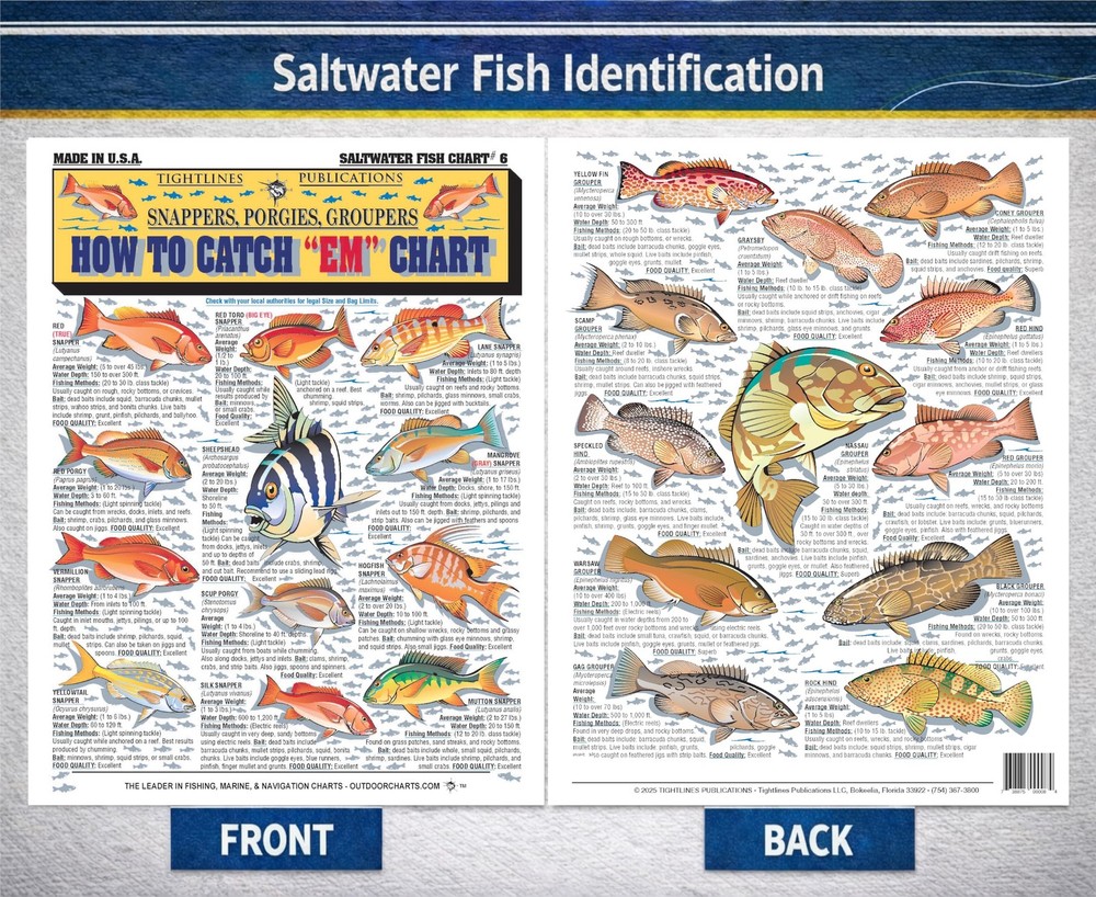 Saltwater Fish Identification Chart #6 - Waterproof Quick Reference Fishing...