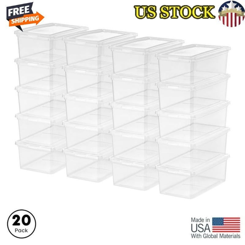 5 Qt Clear Plastic Storage Bins Stackable Lids Organizing Containers 20 Pack New